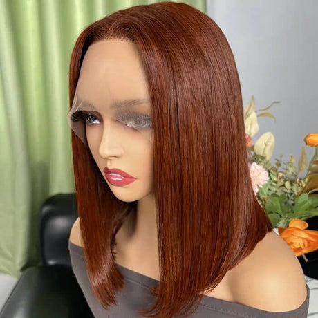 Dark Copper Red 13x4 Lace Straight Bob Wig Human Hair