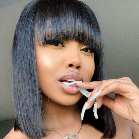 Indian Hair Bob Haircut With Bangs 13x4 Lace Front Human Hair Wigs