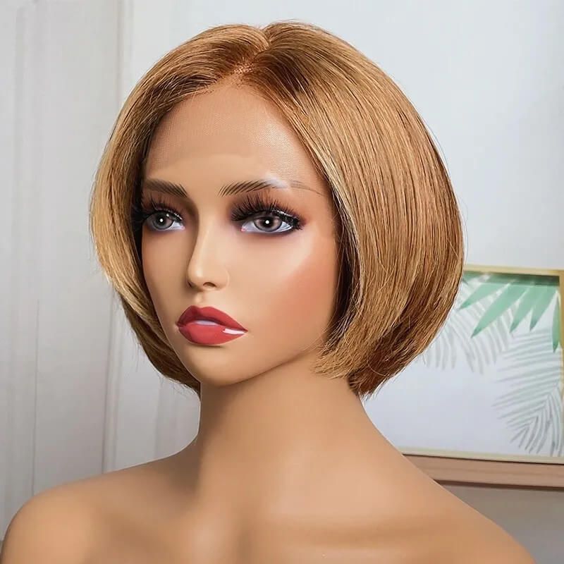 13x4 Short Bob Lace Front Wig Golden Blonde Human Hair Wigs