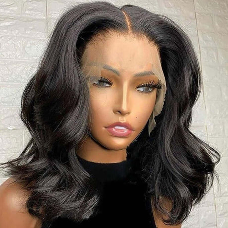 13X4 Transparent Lace Front Wigs Wavy Bob Human Hair