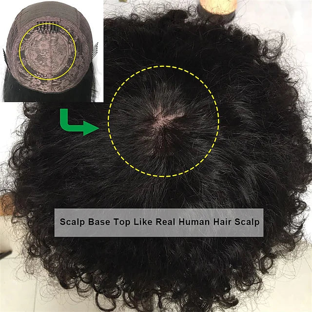 Remy Human Hair Wig Bouncy Curly With Bangs Natural Black Trending Wig