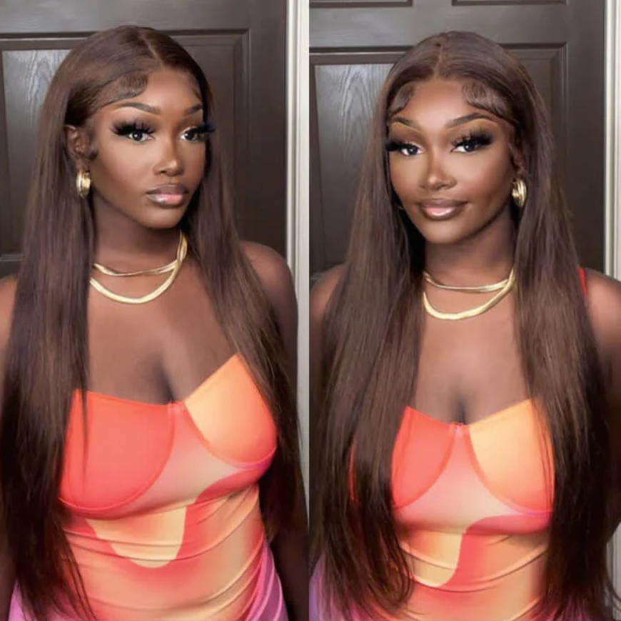 #4 Chocolate Brown Colored Human Hair Wigs 13*4 HD Lace Front Wigs