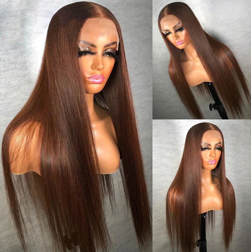 #4 Chocolate Brown Colored Human Hair Wigs 13*4 HD Lace Front Wigs