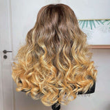 Dark Root Brown to Blonde Lace Front Wig Pre Plucked Ombre Human Hair