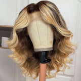 Dark Root Brown to Blonde Lace Front Wig Pre Plucked Ombre Human Hair