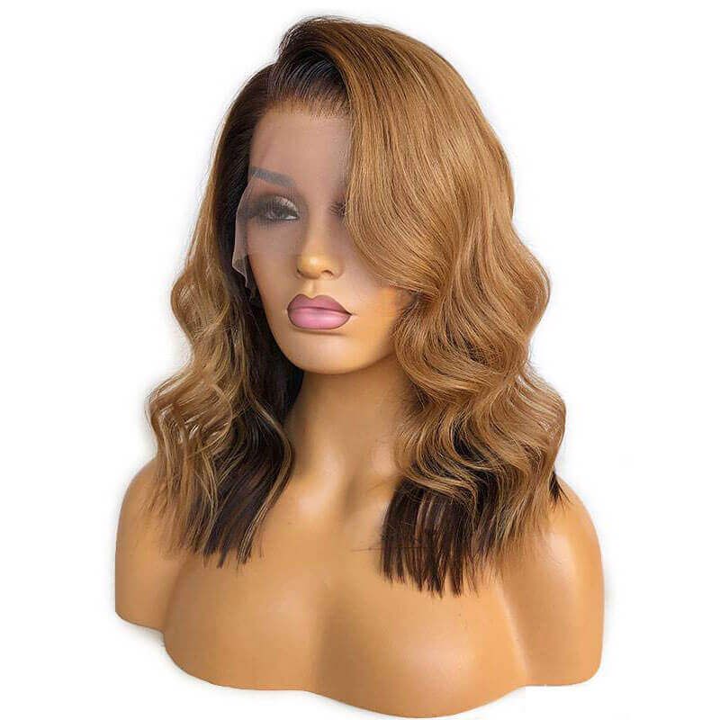 13x6 Lace Honey Blonde Human Hair Wig With Dark Brown Color 150% Density