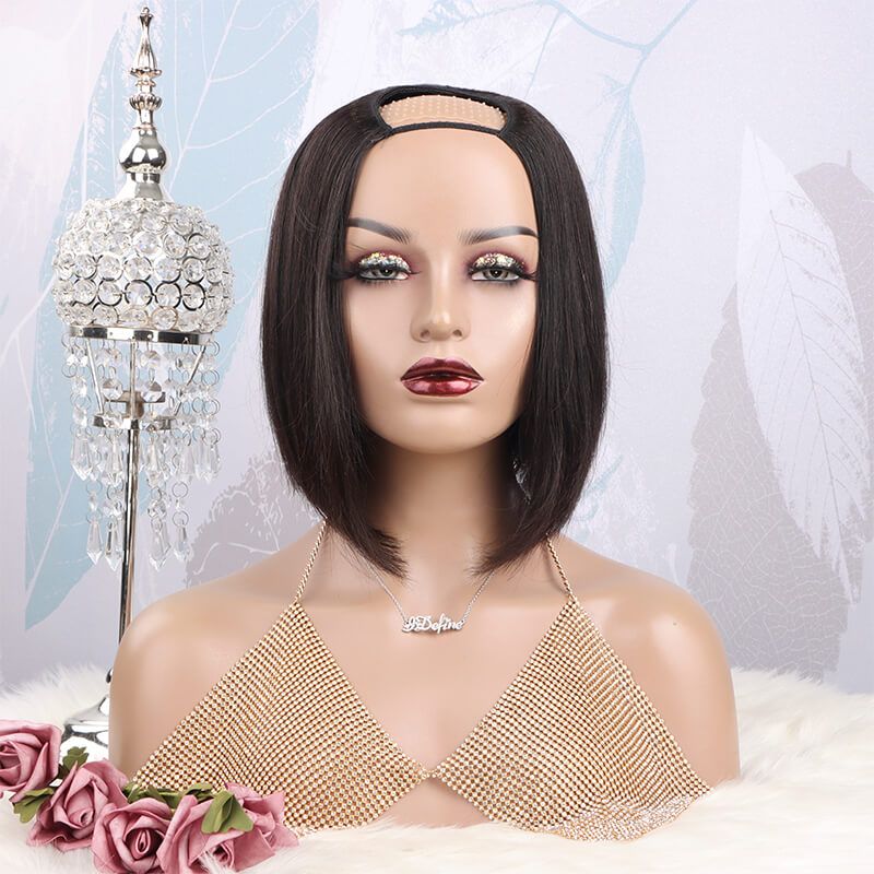 Easy Install Affordable Human Hair 150% Density U-Part Bob Wig