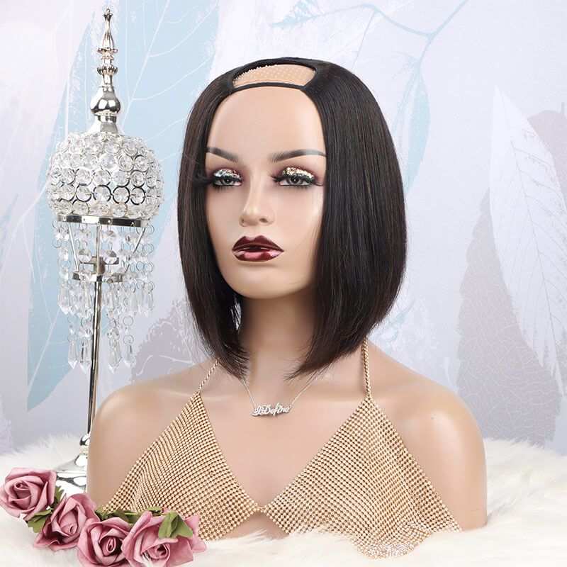 Easy Install Affordable Human Hair 150% Density U-Part Bob Wig