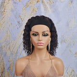 Curly Bob Human Hair Wig Headband Wig Natural Black 180 Density