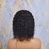 Curly Bob Human Hair Wig Headband Wig Natural Black 180 Density