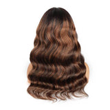 Chestnut Brown Highlights Human Hair Lace Front Wig Royal Wave 100% Virgin Hair