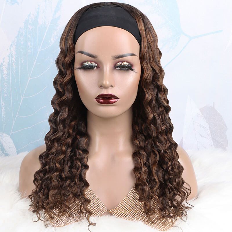 Deep Wave Headband Wig 180% Density Piano Color Human Hair