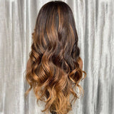 Caramel Brown with Blonde Highlights Wavy Lace Front Wigs Human Hair