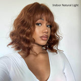 Caramel Brown Color Human Hair 13x4 Lace Front Wig Ocean Wave Wig With Bang