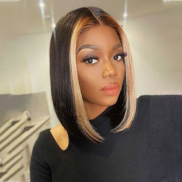 Bob Blonde Highlight Lace Front Wig Human Hair Wigs