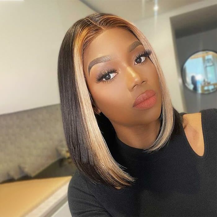 Bob Blonde Highlight Lace Front Wig Human Hair Wigs