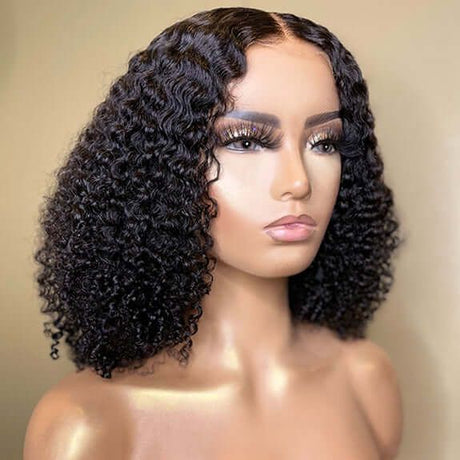 Afro Curly Invisible Lace Wig Glueless 4x4 Lace Closure Human Hair