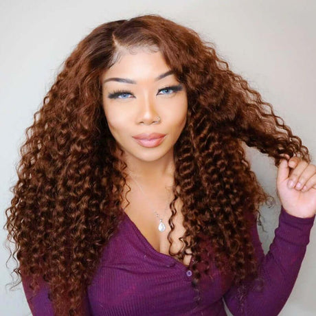 Chestnut Brown Lace Front Wigs Deep Wave Human Hair