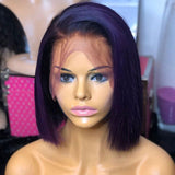 Chin Length Blunt Cut Bob Dark Purple Lace Front Wig Human Hair