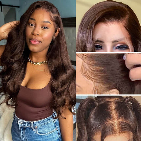 #4 Chocolate Brown Colored Human Hair Wigs 13*4 HD Lace Front Wigs