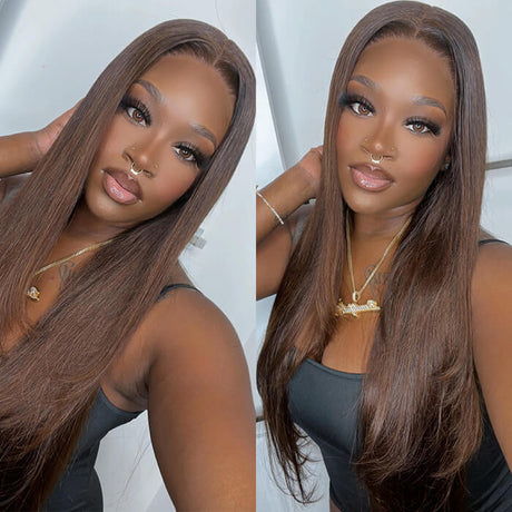 #4 Brown Wigs 13*6 HD Lace Front Wigs Straight/Body Wave Pre-Colored Human Hair Wigs