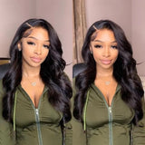 13x6 Swiss Lace Front Wig Body Wave Human Hair  Pre Bleached 180% Density