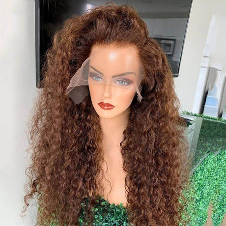 Colored Brown Curly 13x4 Lace Front Human Hair Wigs