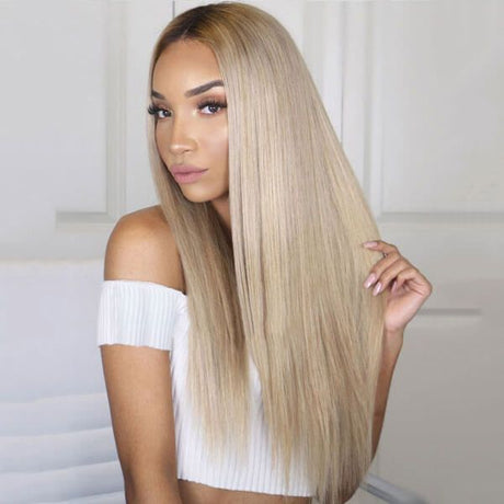 Cream Color Straight Human Hair 13X4 Lace Front Wigs