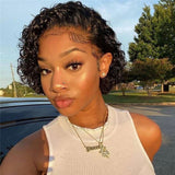 Glueless Slick Back Pixie Short Cut Cute Curly Human Hair 13x4 Frontal Lace Wig