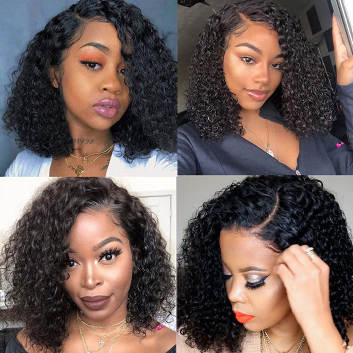 Curly Hair Short Bob Pre Plucked Glueless Lace Front  Wigs 100% Human Hair Curly Bob Lace Front Wigs