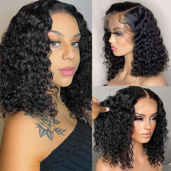 Deep Wave Short Bob 13x4 Lace Front  Wigs 100% Human Hair Pre Plucked Glueless Lace Front Wigs