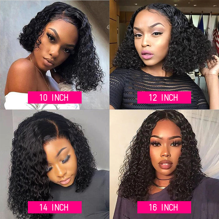 Deep Wave Short Bob 13x4 Lace Front  Wigs 100% Human Hair Pre Plucked Glueless Lace Front Wigs