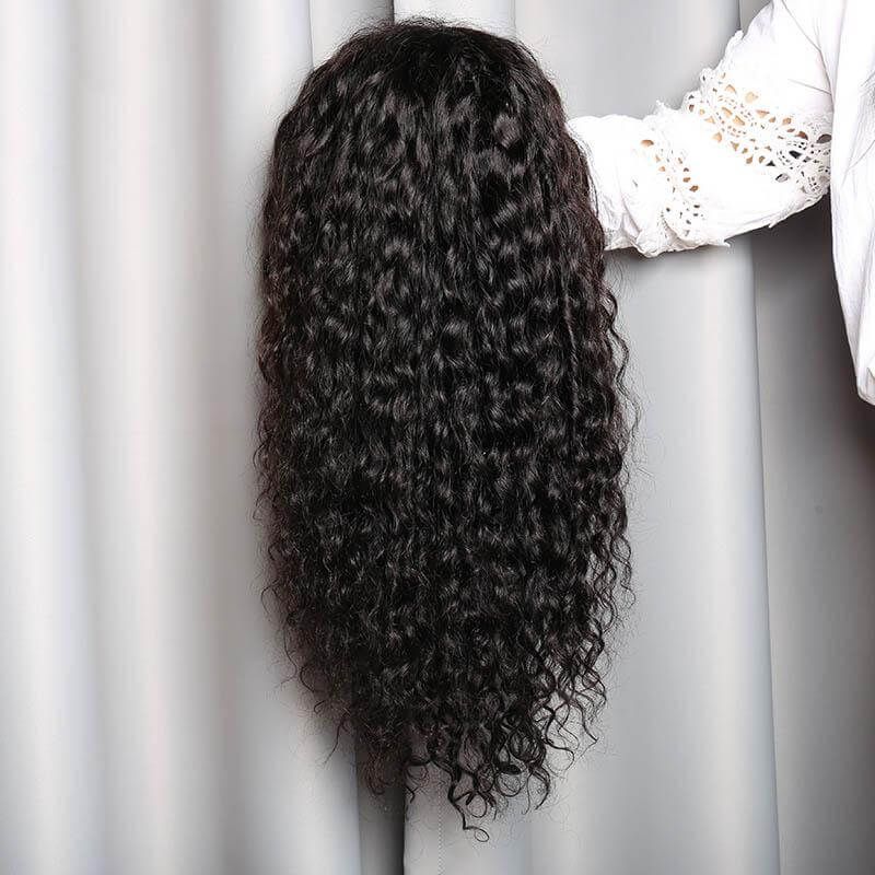 13x4 Lace Wigs Water Wave Human Hair Lace Front Wigs Pre Plucked Black Wig