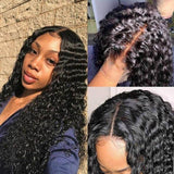 13x4 Lace Wigs Water Wave Human Hair Lace Front Wigs Pre Plucked Black Wig