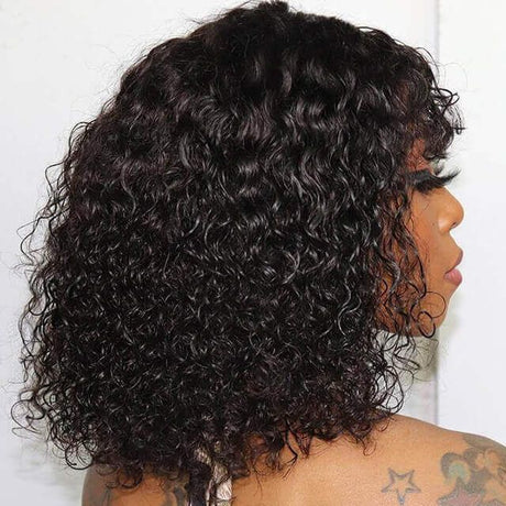 Jerry Curly 13x4 Frontal Lace Human Hair Bob Wig With Bangs For Women