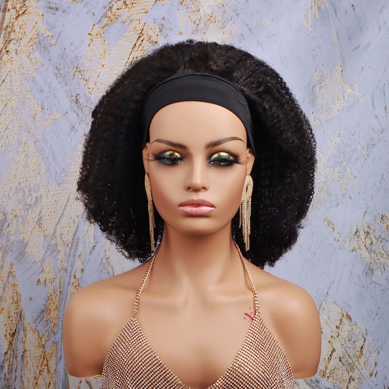 African Kinky Curly Human Hair 150% Density Headband Half Wigs
