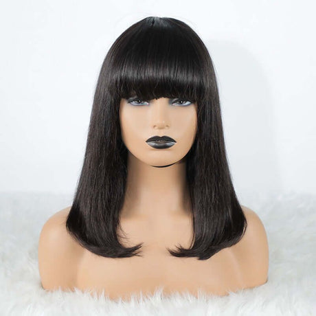 Human Hair 180% Density Bob Wig with Bangs Lace Wig