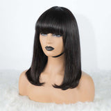 Human Hair 180% Density Bob Wig with Bangs Lace Wig