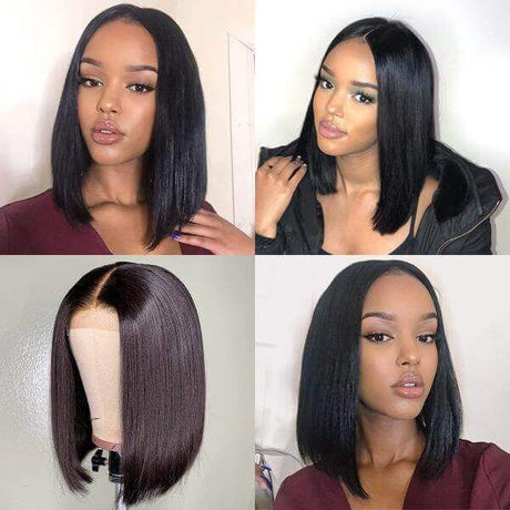 Affordable Bob Lace Wig T Part Swiss Lace Straight Human Hair 150% Density