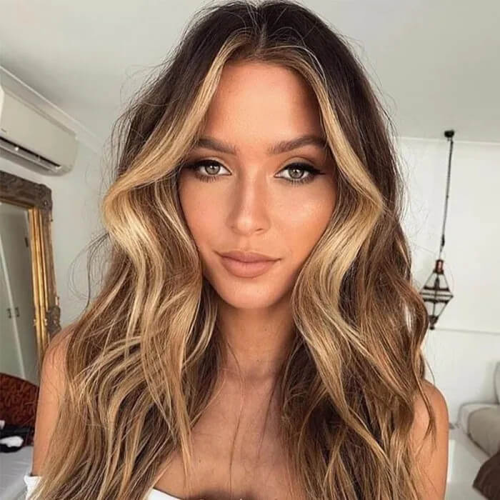 13x4 Brown Blonde Highlights Wavy Frontal Wig Human Hair Wig