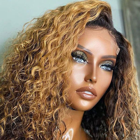 Golden Blonde Curly Bob 13x4 Lace Front Wigs Human Hair
