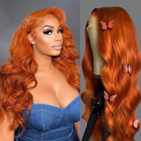 Charming Smooth Luxury Amazing Orange Ginger Pre-colored Human Hair Wigs 13x4 HD Lace Wig