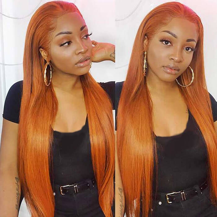 Charming Smooth Luxury Amazing Orange Ginger Pre-colored Human Hair Wigs 13x4 HD Lace Wig