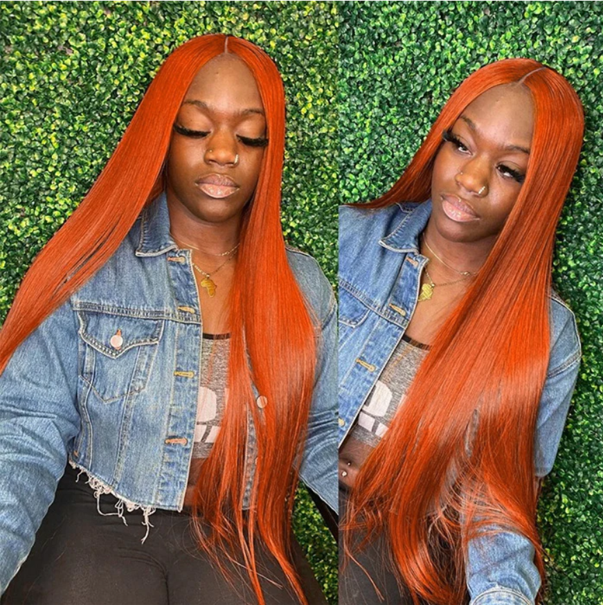 Charming Smooth Luxury Amazing Orange Ginger Pre-colored Human Hair Wigs 13x4 HD Lace Wig