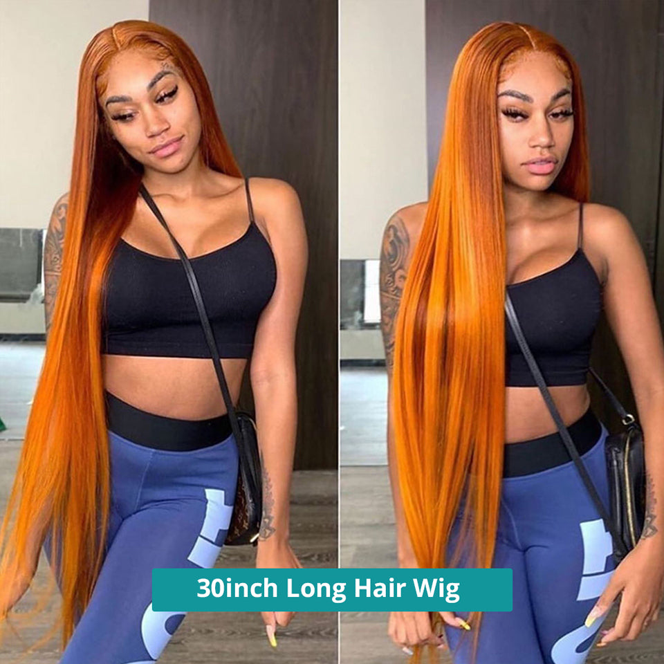 Charming Smooth Luxury Amazing Orange Ginger Pre-colored Human Hair Wigs 13x4 HD Lace Wig