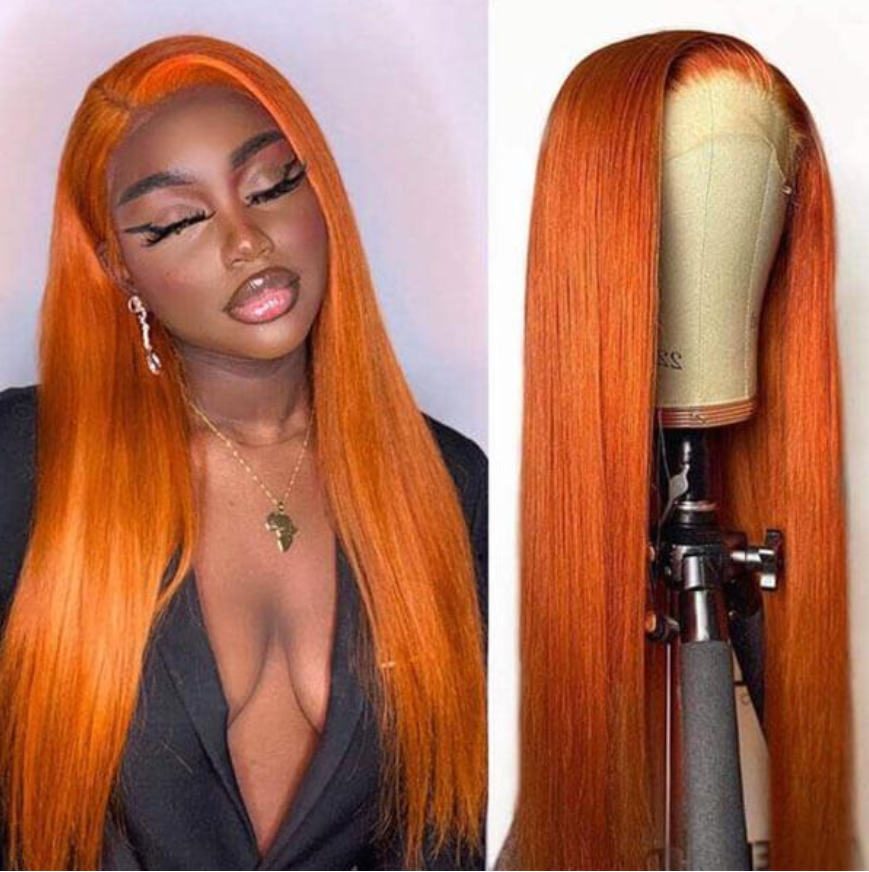 Charming Smooth Luxury Amazing Orange Ginger Pre-colored Human Hair Wigs 13x4 HD Lace Wig