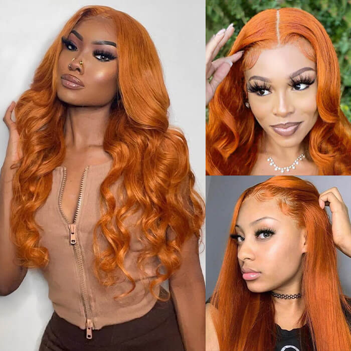 Charming Smooth Luxury Amazing Orange Ginger Pre-colored Human Hair Wigs 13x4 HD Lace Wig