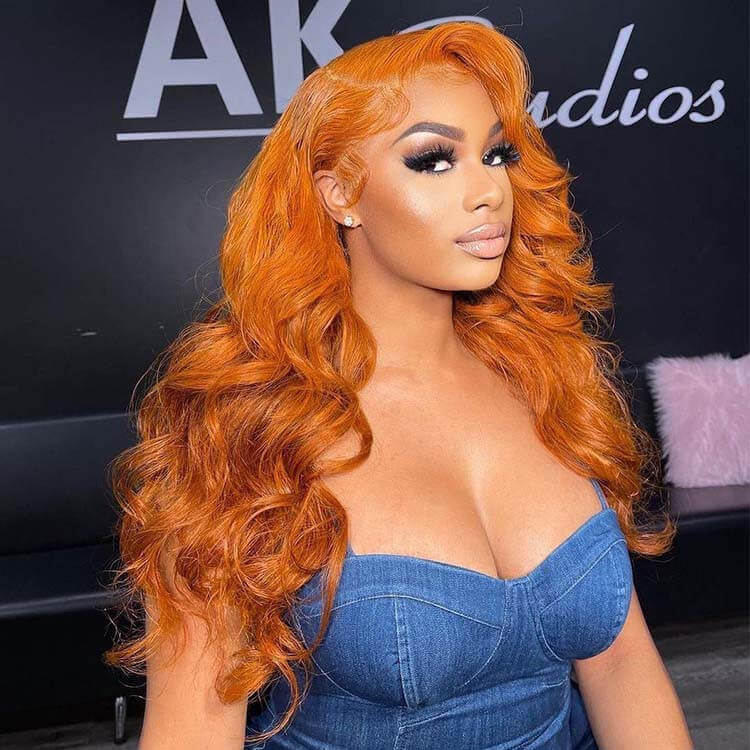 Charming Smooth Luxury Amazing Orange Ginger Pre-colored Human Hair Wigs 13x4 HD Lace Wig