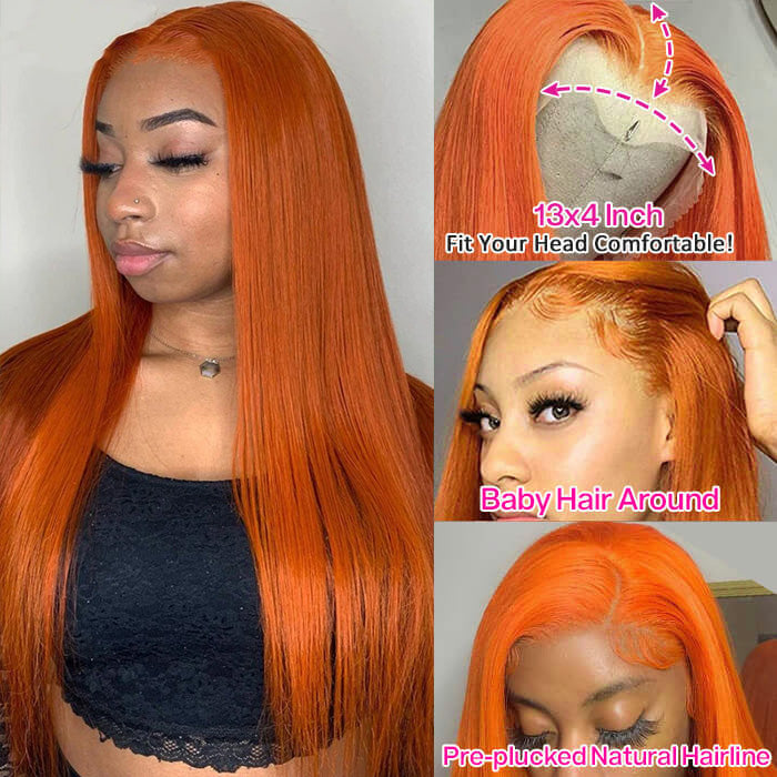 Charming Smooth Luxury Amazing Orange Ginger Pre-colored Human Hair Wigs 13x4 HD Lace Wig