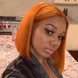 Orange Ginger Color 13x4 Lace Front Wigs Remy Human Hair Short BoB Wig Baby Hair For Black Women 150% Preplucked